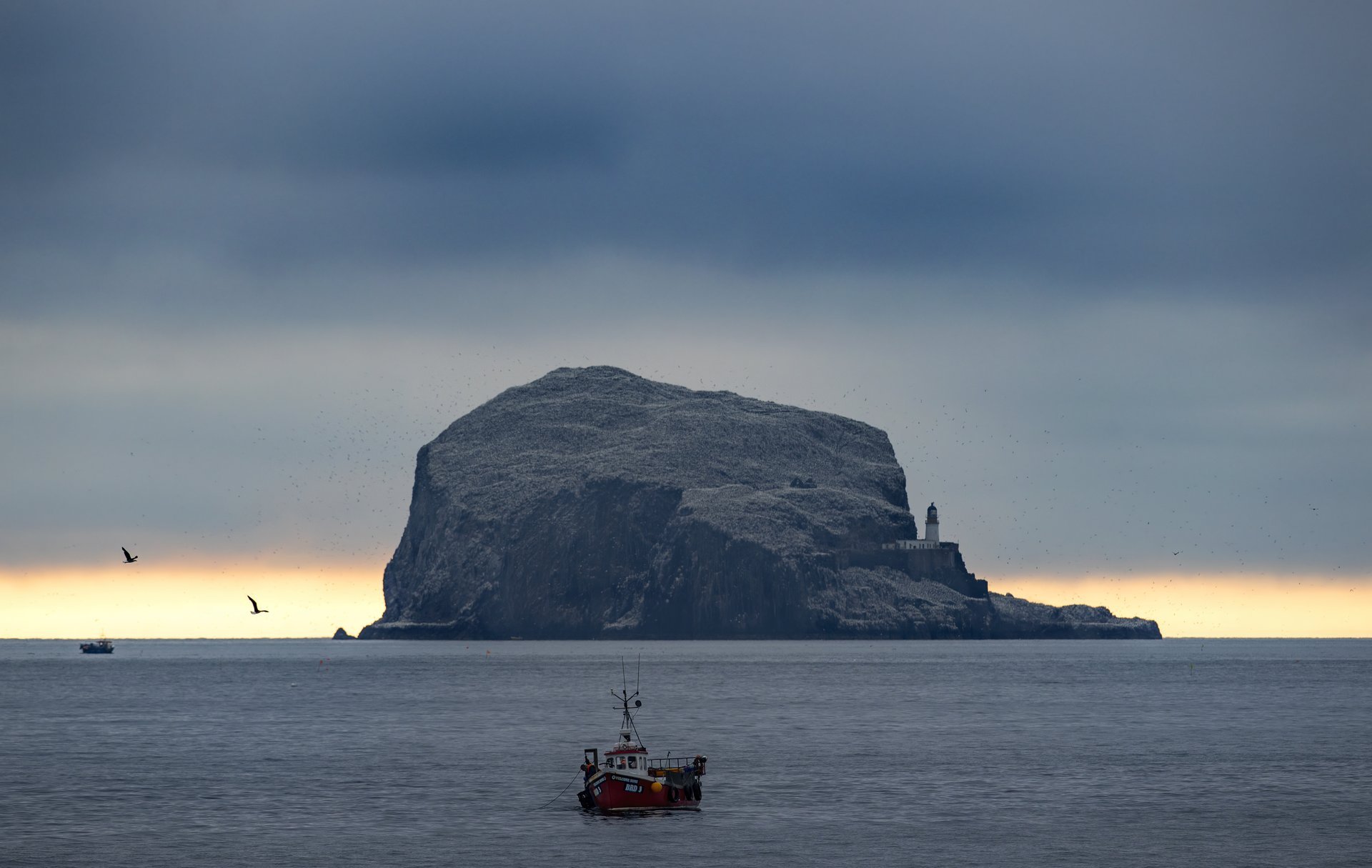 Bass Rock and a fishing boat